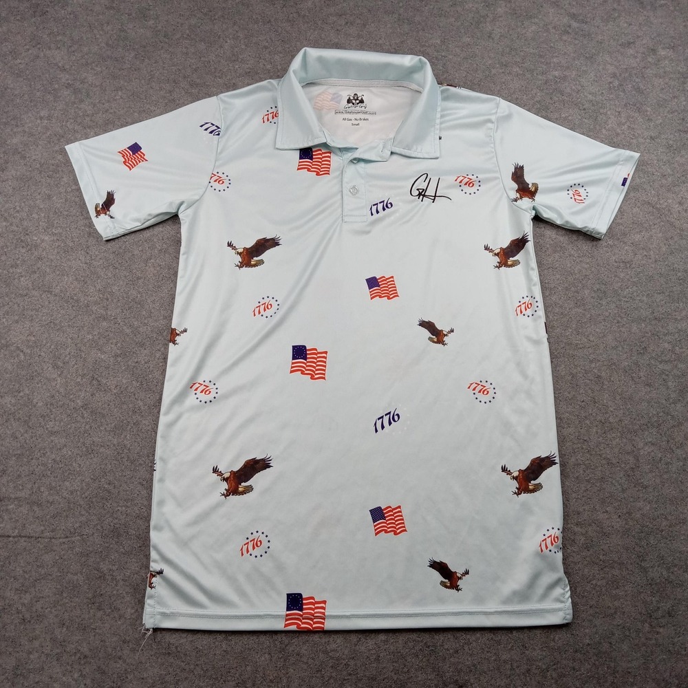 Gashouse Golf Polo Shirt Mens Small Blue 1776 Eagle Flag Patriotic Stretch
